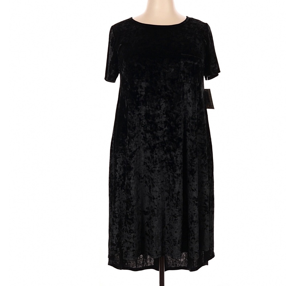 LuLaRoe Womens Dress Size 2XL Carly Elegant Solid‎ Black Crushed Velvet XXL NWT